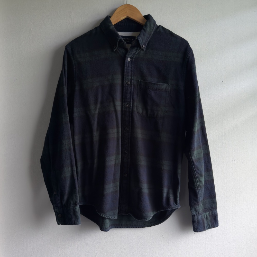 Abercrombie & Fitch Soft Flannel Plaid Shirt Mens M Navy Green Gorpcore Preppy
